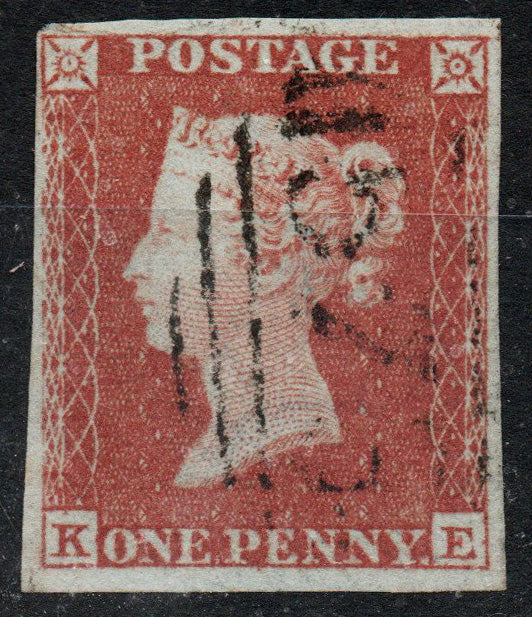 GB 1841 QV SG8 1d Red Plate 157 4 Margins (K - E) Fine Used