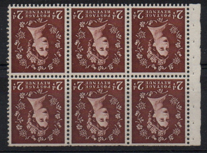 GB QEII 1955-58 Booklet Pane 6 x SG543wi Watermark Inverted U/M 
