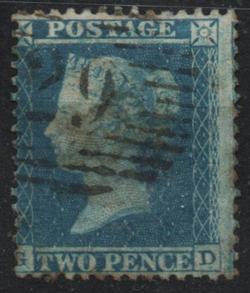 GB 1850-57 QV SG34 2d Blue Plate 5 G-D Good Used 