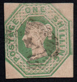 GB QV 1847 SG54 1/- 1s Embossed Pale Green Cut Square. Nice clean stamp (AM967)