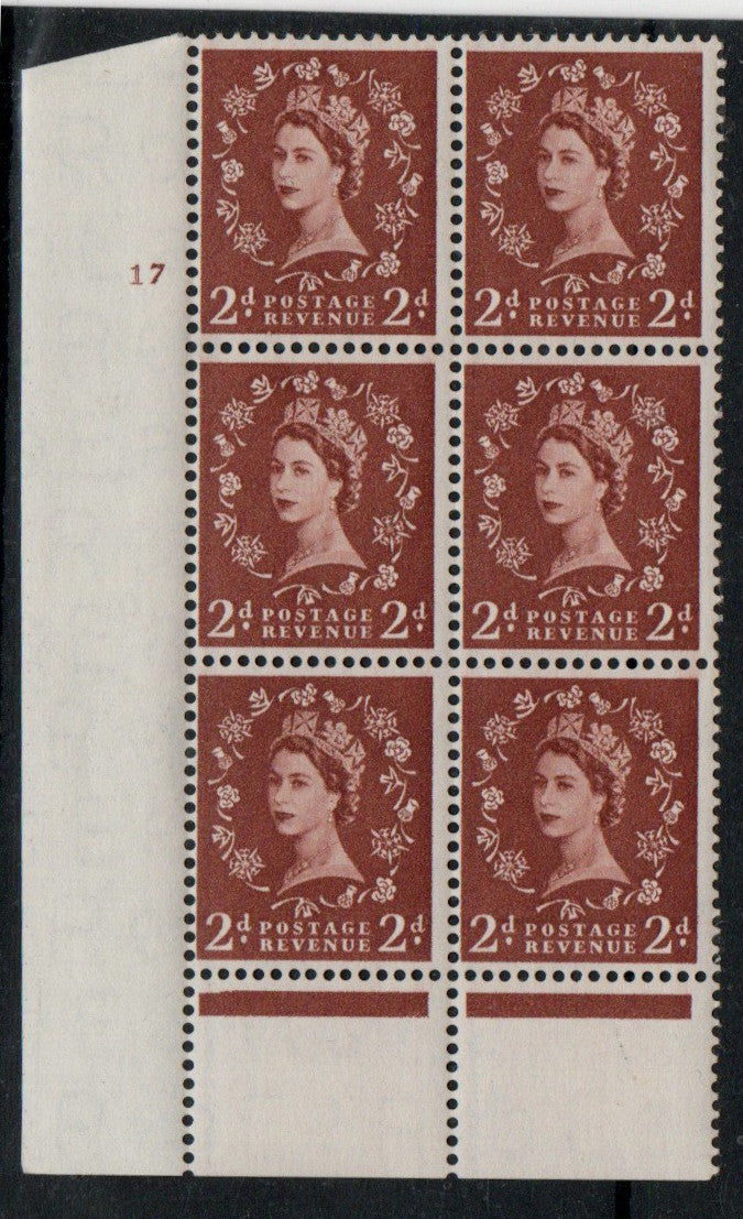 GB 1957 SG564 2d Graphite Lined in Cyl Cylinder 17 nd Block of 6 VLMM
