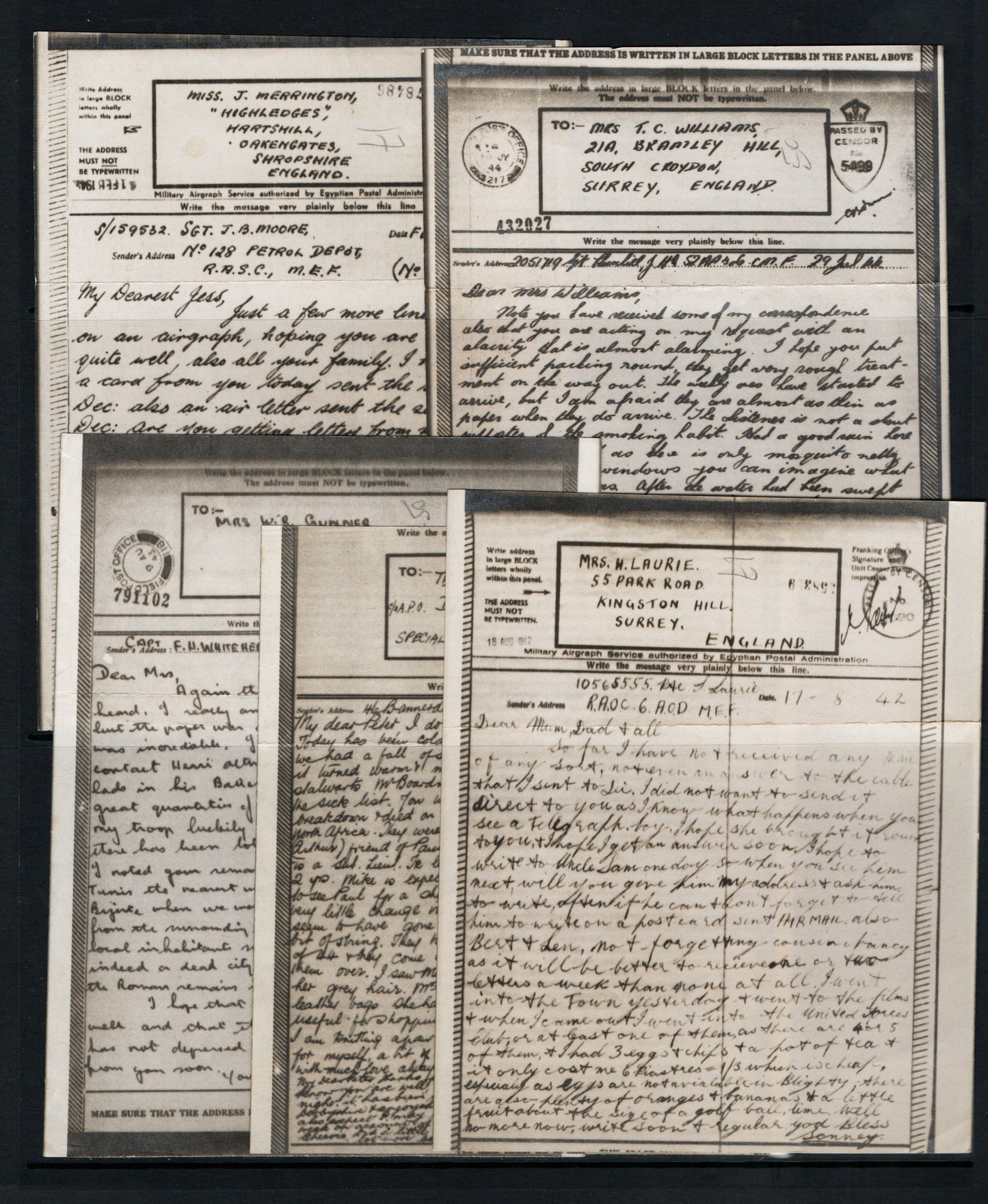 WWII Unchecked Selection of 5 RAF Airgraphs