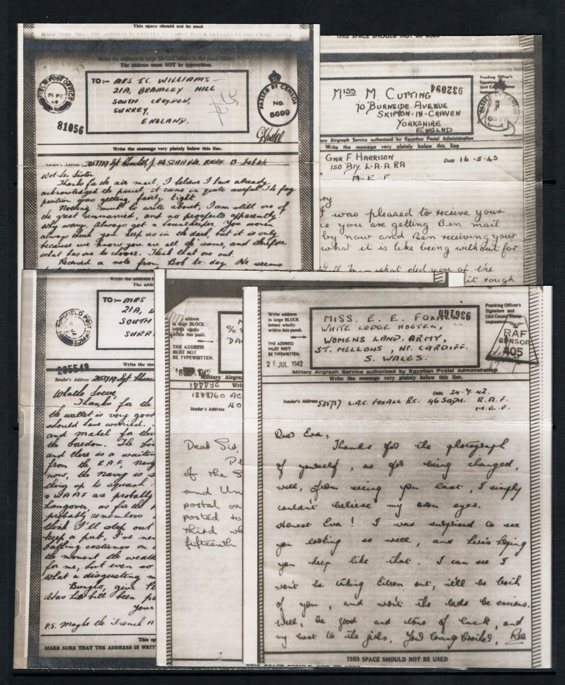 WWII Unchecked Selection of 5 RAF Airgraphs