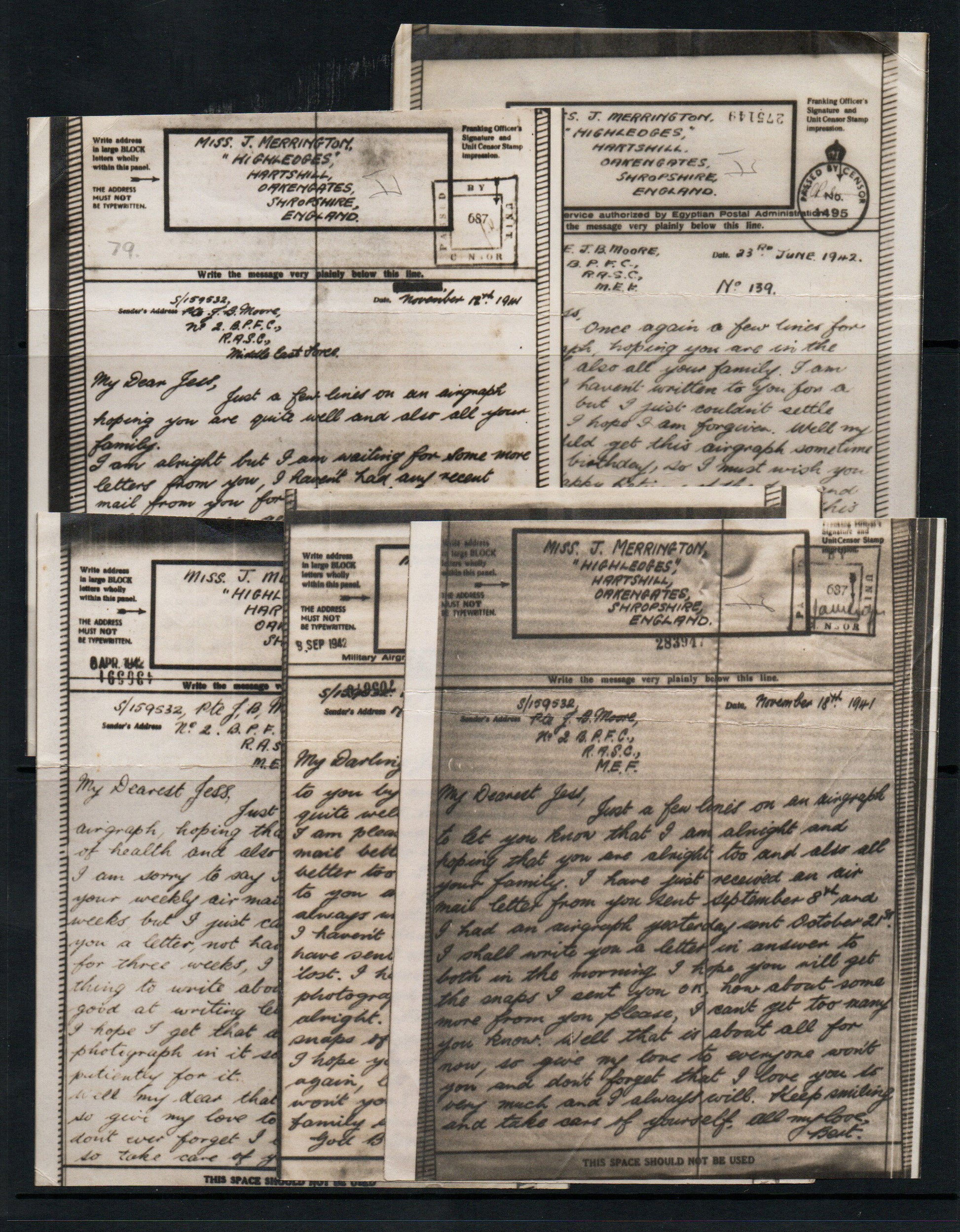 WWII Unchecked Selection of 5 RAF Airgraphs All addressed to same person