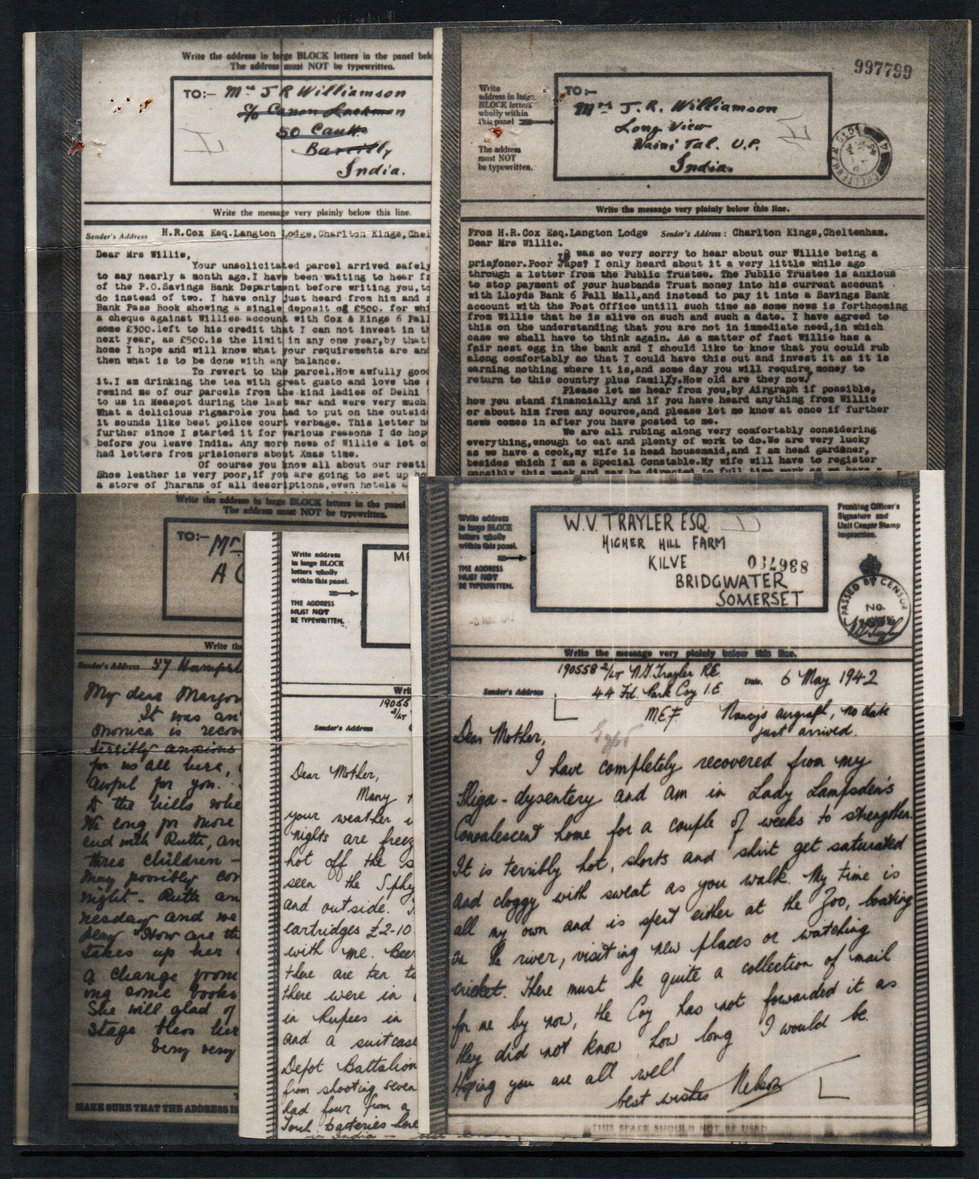 WWII Unchecked Selection of 5 RAF Airgraphs, I note 3 addressed to India