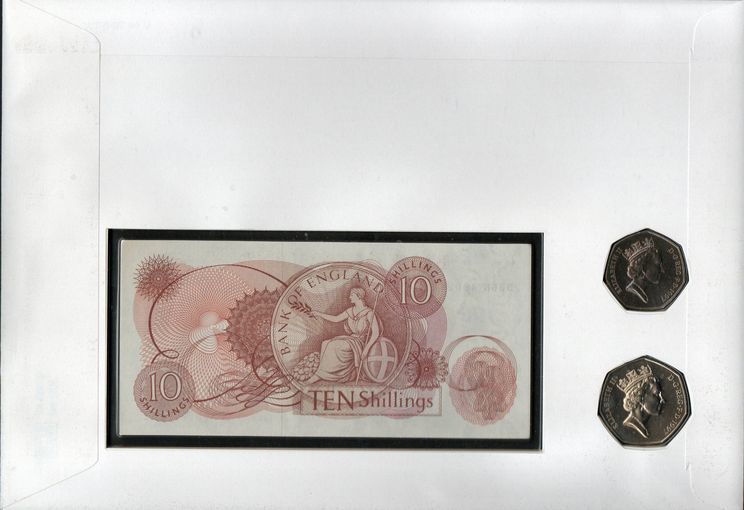 GB 1977 Oversize Celebration Cover of release of new 50p Coin with both 50p's & 10/- Shilling Note (DA11)