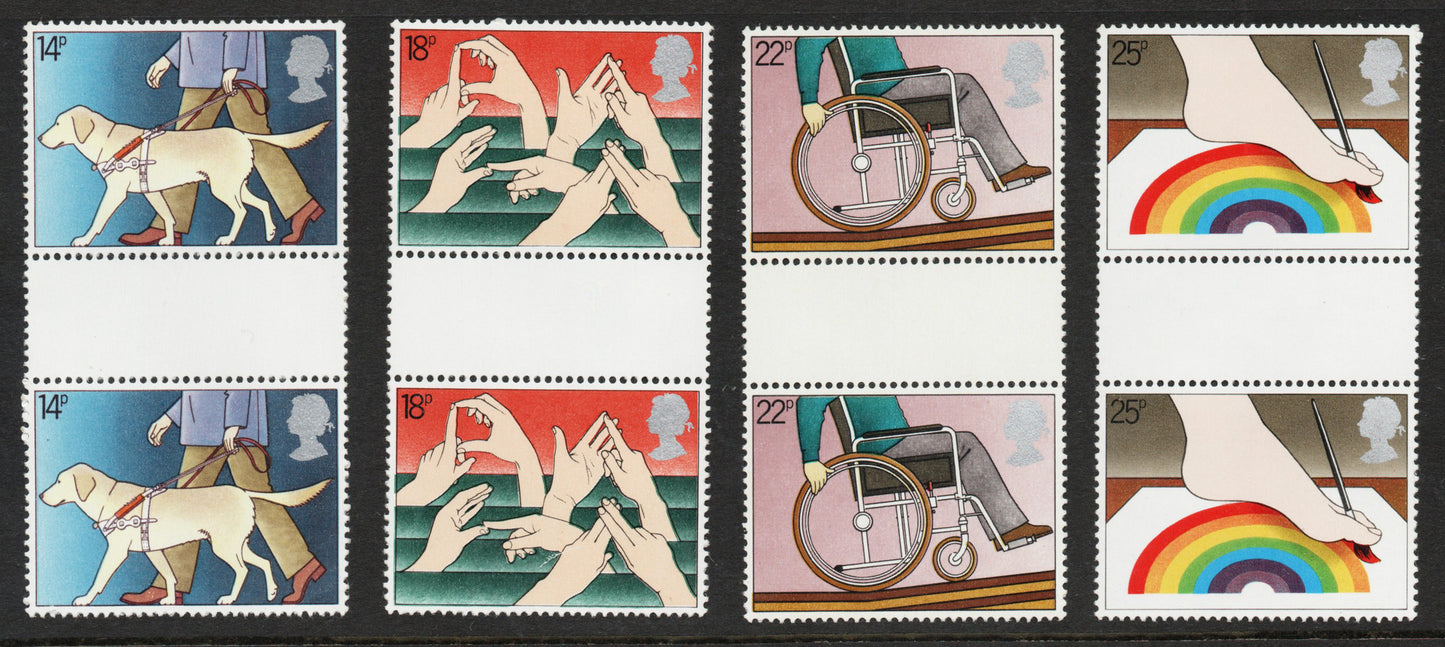 GB 1981 Year Disabled SG1147-50 and Folklore SG1143-46 U/M Gutter Pairs (DA5)