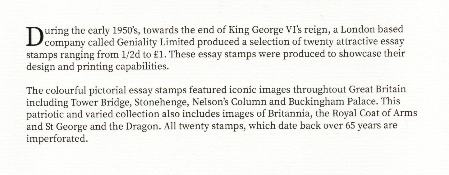 GB KGVI Geniality Essay Imperf set on Thin Card Complete. Details Below..(GE006)