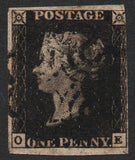 GB QV 1d Black SG2 Plate 8 State 1 AS49 3 Margins, close at 4th Black M/C (DE122)