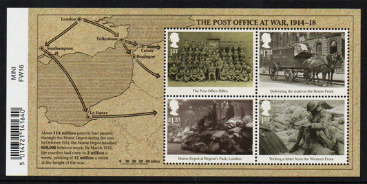  2016 The Post Office at War Miniature Sheet with Barcode SG MS3848 