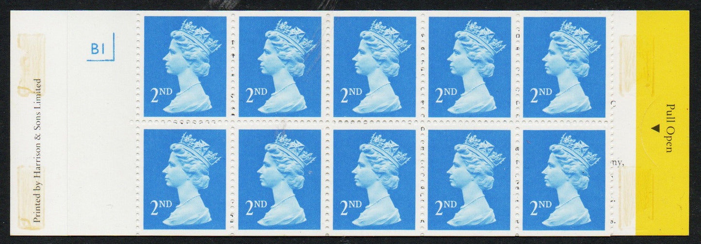 GB 1998 SG HC1 Cyl B1 window booklet 10 x 2nd Class Worldwide Round Tab, MNH U/M  (FF045)