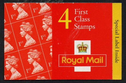 GB 1997 SG HB13 Booklet Cyl W49 W52 W61 4 x 1st Class with Hong Kong Exhib Label, Round Tab, MNH U/M  (FF047)