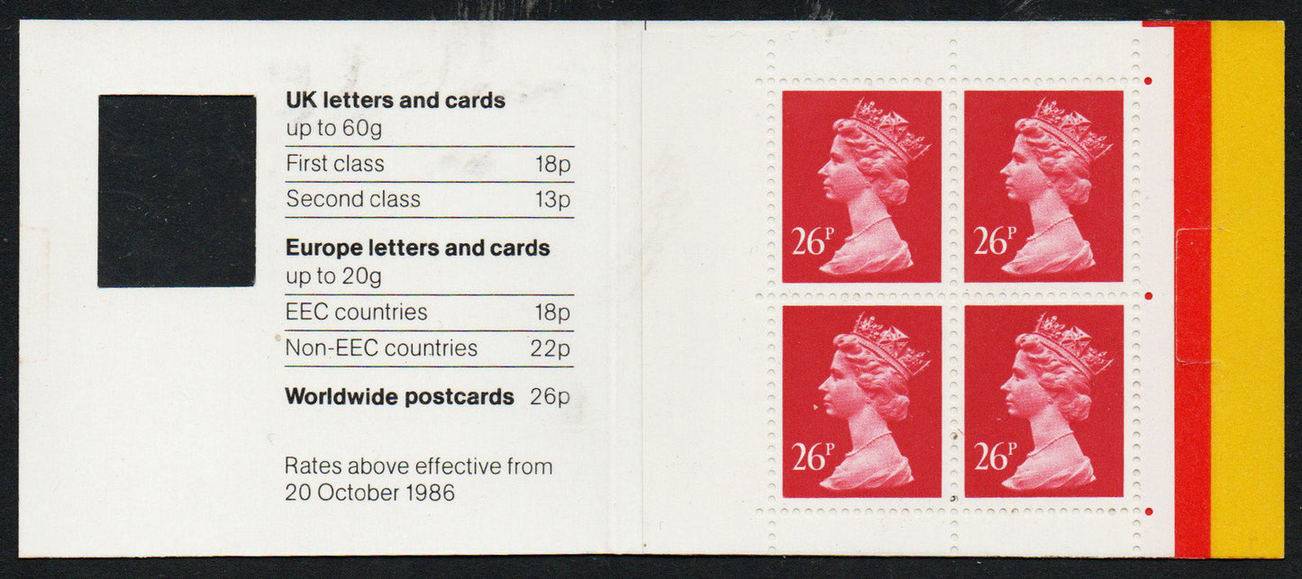 GB 1998 SG GE1 window booklet 4 x 26p Worldwide Square Tab, Code I, MNH U/M  (FF044)
