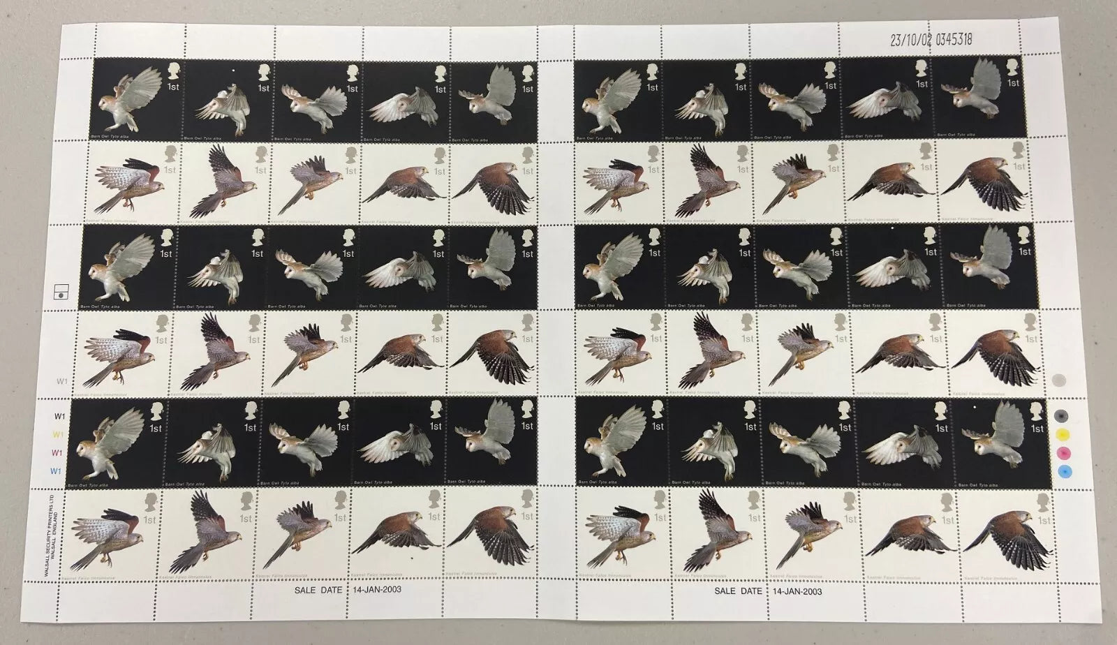 GB 2003 SG2327-36 Birds in FULL SHEET of 60 x 1st Face Value alone over £100