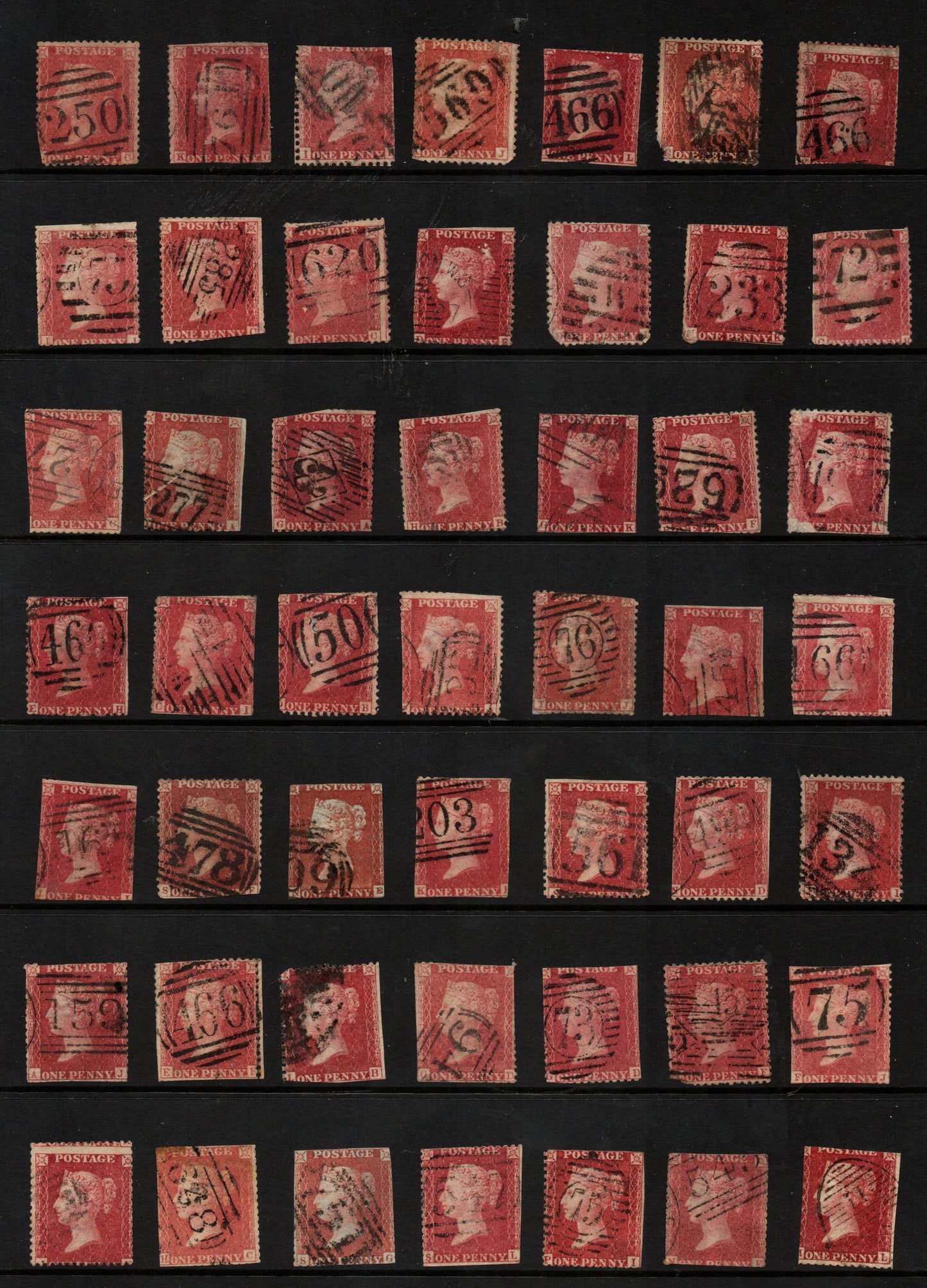 GB QV 1d Penny Stars Unplated/Unchecked Qty 49 Mixed condition