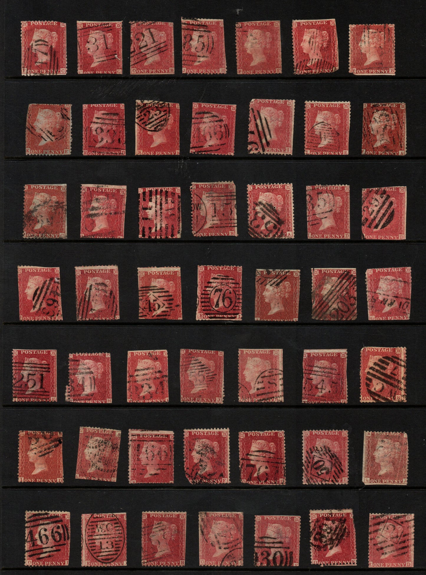 GB QV 1d Penny Stars Unplated/Unchecked Qty 49 Mixed condition