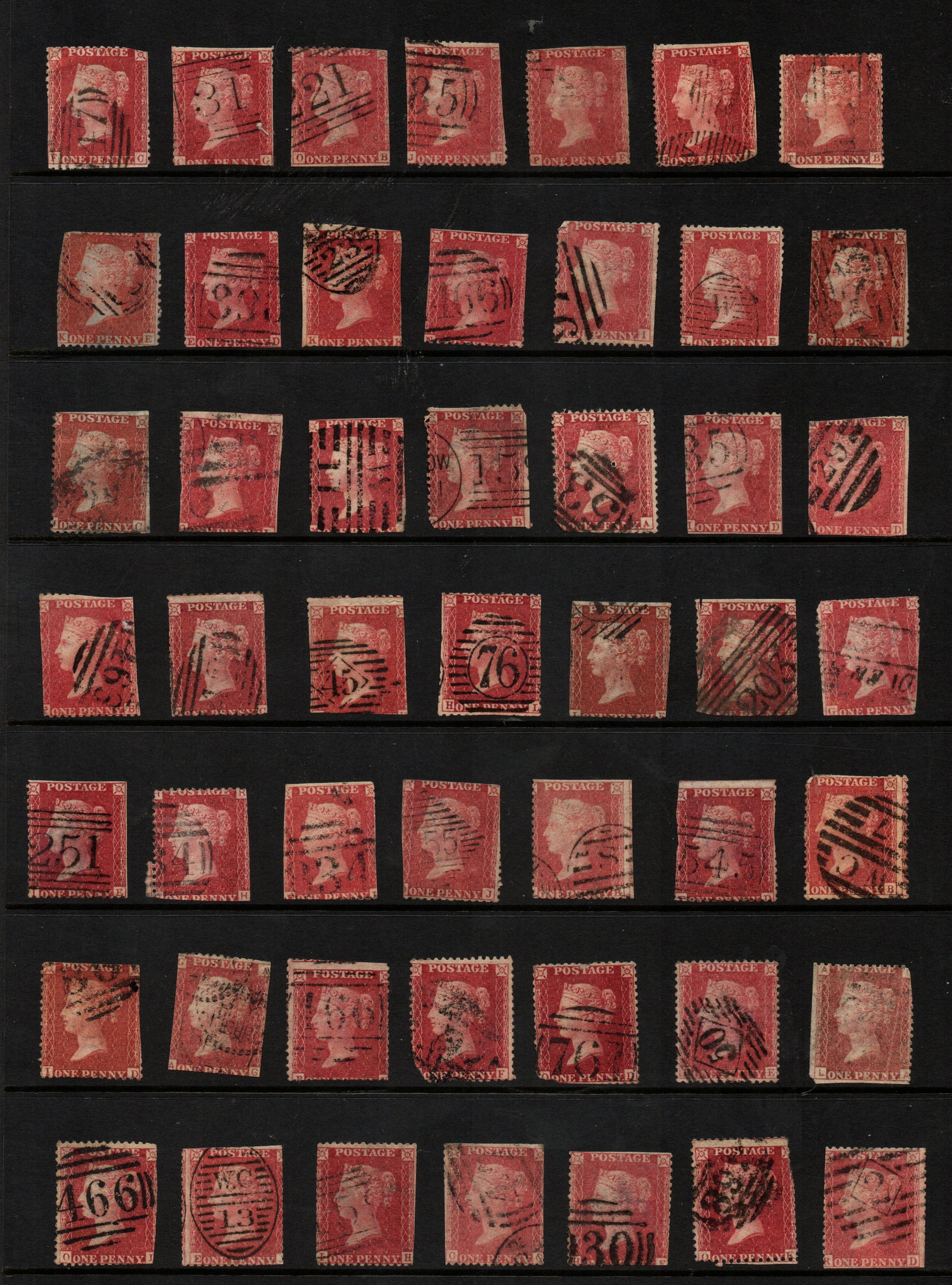 GB QV 1d Penny Stars Unplated/Unchecked Qty 49 Mixed condition
