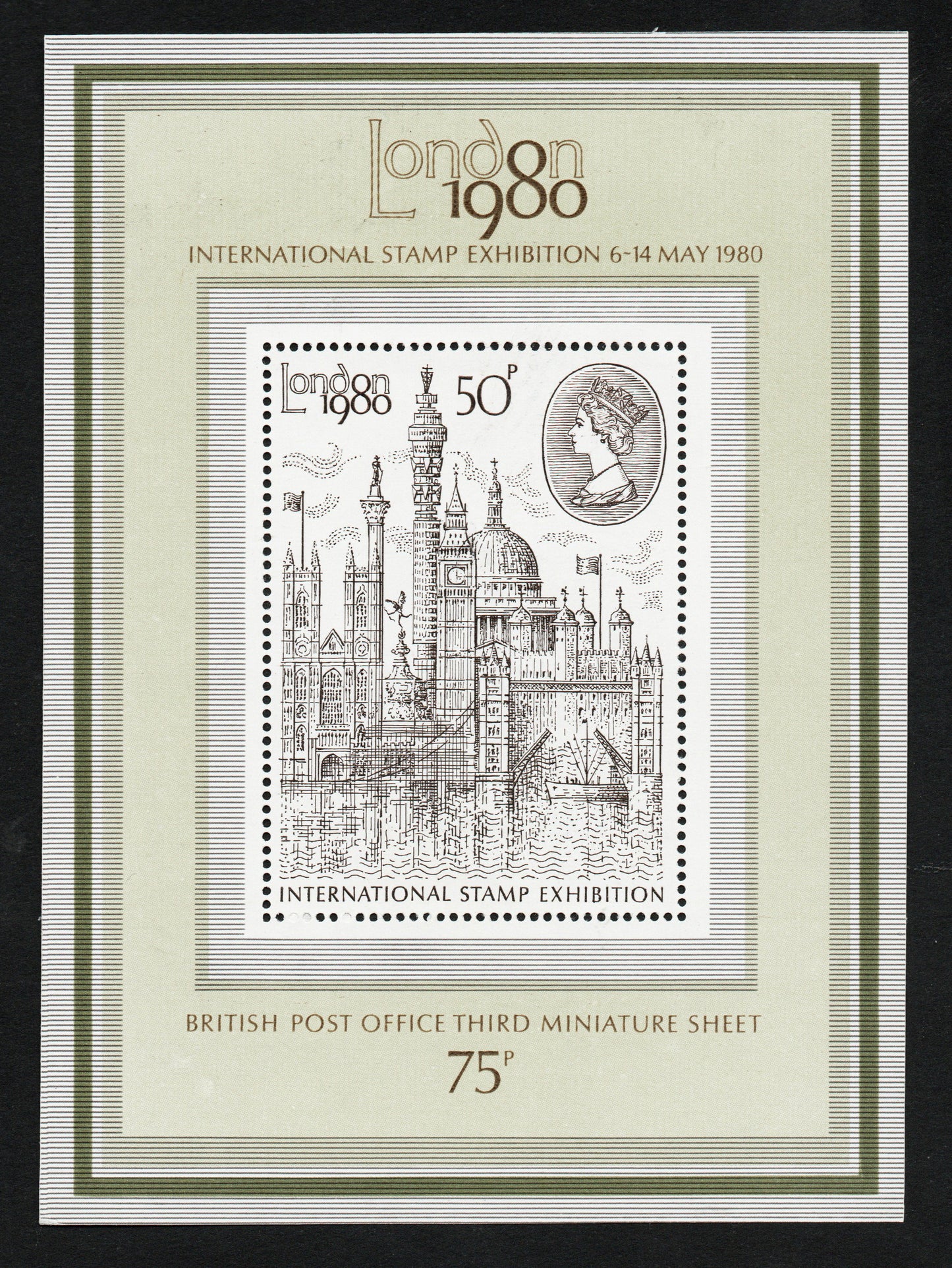 GB QEII SGMS1119 50p Britains 3rd Miniature Sheet London 1980 Perfect Mint