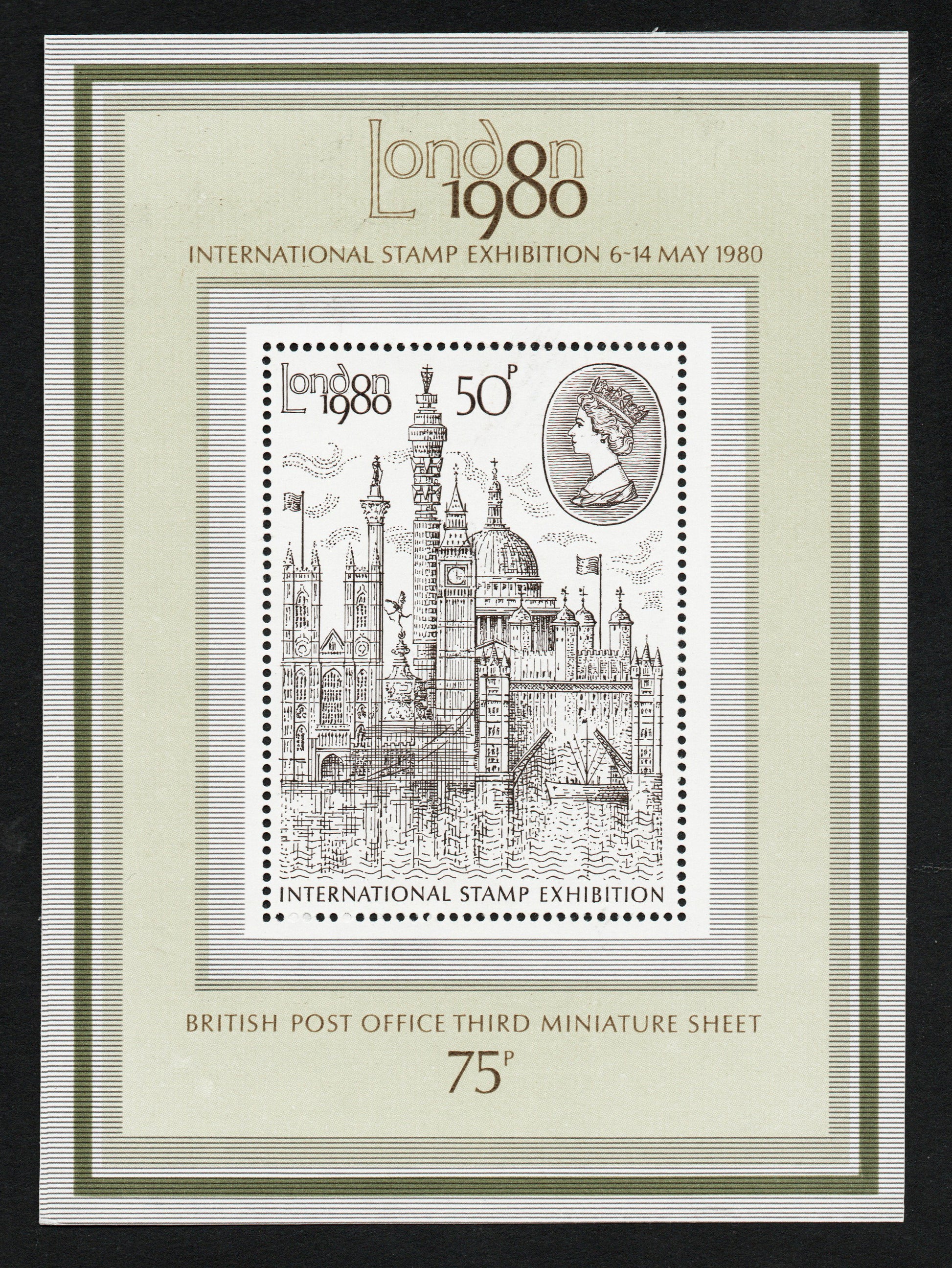 GB QEII SGMS1119 50p Britains 3rd Miniature Sheet London 1980 Perfect Mint