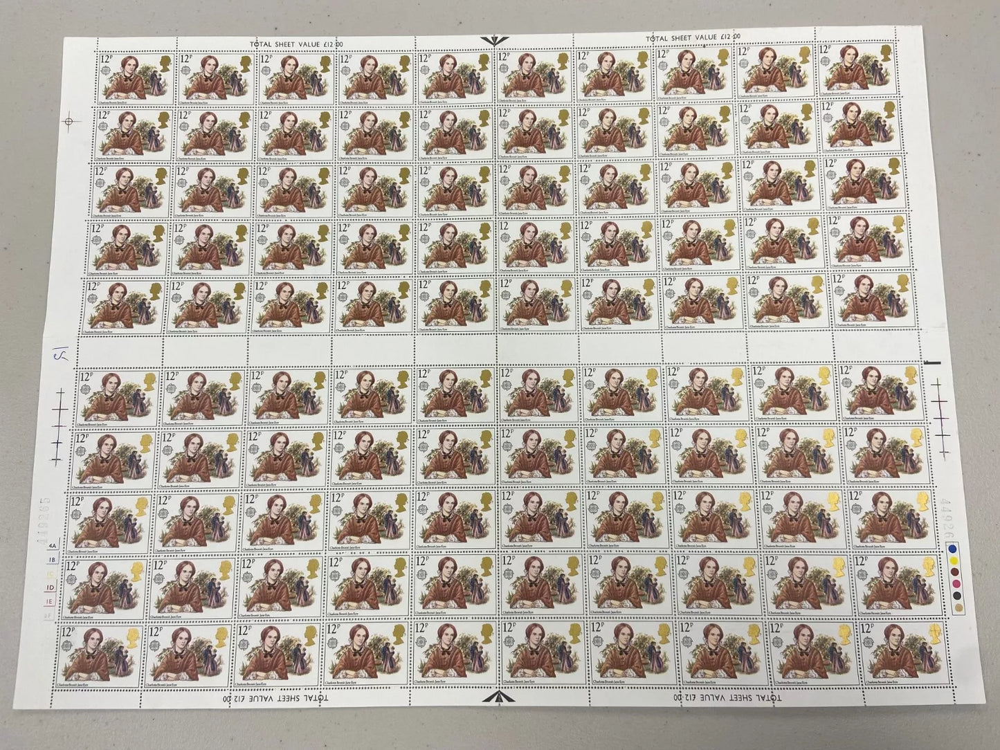 GB 1980 SG1125 Bronte Full Sheet with famous MISSING 'P' Variety/Error 