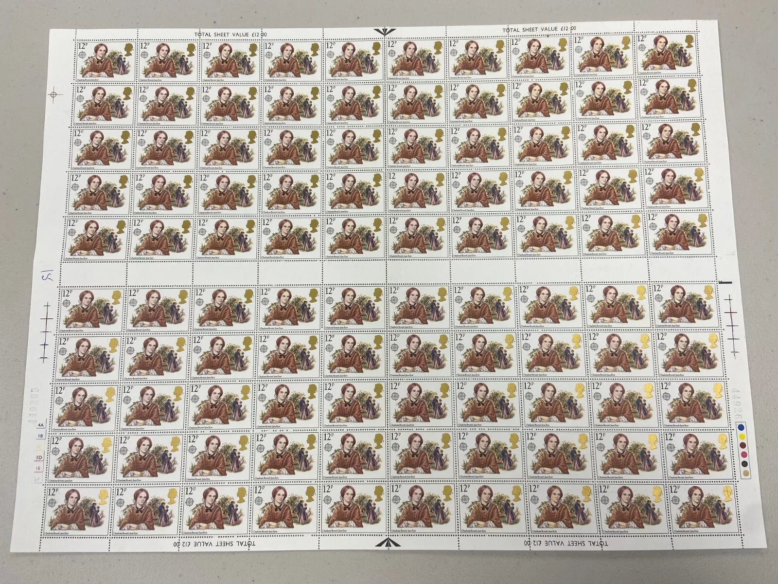 GB 1980 SG1125 Bronte Full Sheet with famous MISSING 'P' Variety/Error 