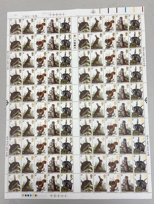 GB 1977 SG1039-43 9p British Wildlife in Full Sheet of Se-Tenant sets (GE016)