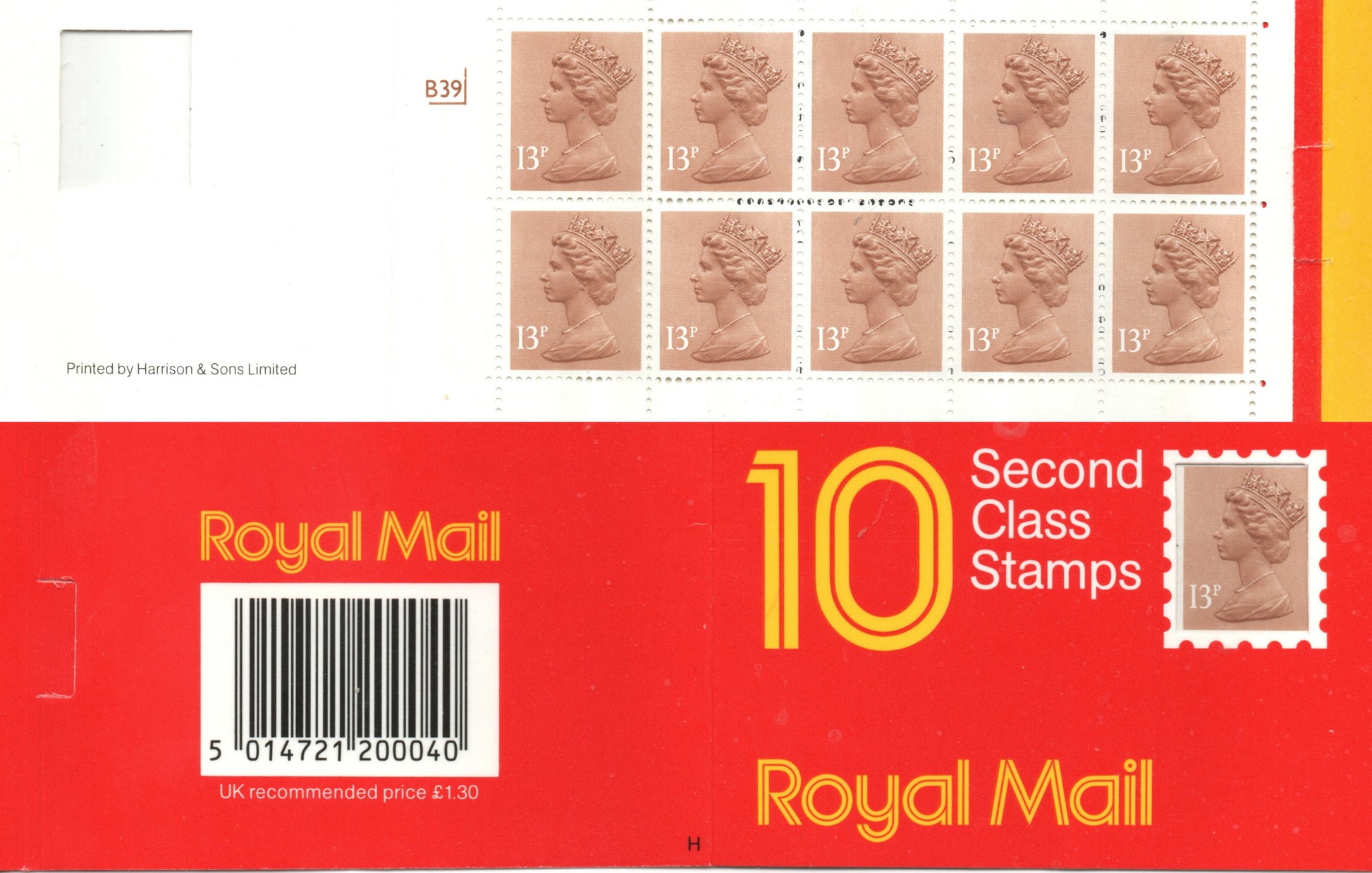 Booklet -1987 Great Britain  10 x 1st Class (18p at the time) U/M MNH SG GI1 Cylinder B39
