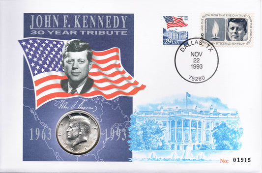 1993 USA 30th Anniv of JFK's Assassination with inset Kennedy Silver $½ 