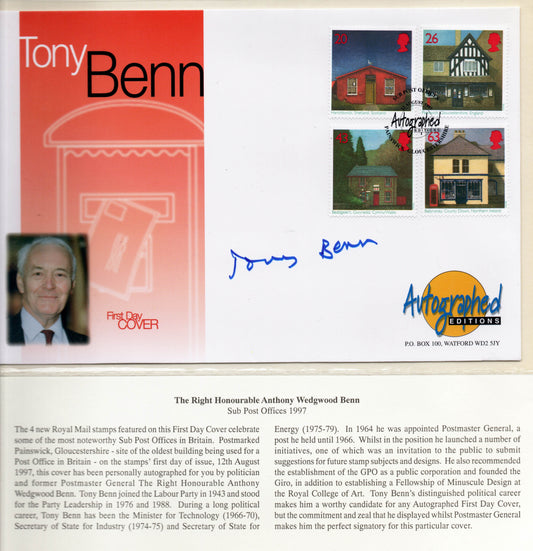 GB 1997 Cover bearing "Sub Post Offices " Set Signed by Tony Benn.....(GU38)
