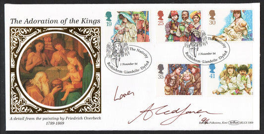 GB Xmas 1994 SG1843-47 on FDC Signed by Aled Jones Bethlehem, Wales Cancellation