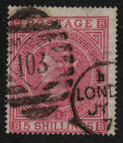 GB QV 1867 SG126 5/- Rose Plate 1 VFU Good Colours (HB6)