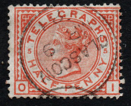 GB Victoria - 1876 Telegraph stamp SG T1 - 1/2d orange. Good Glasgow CDS
