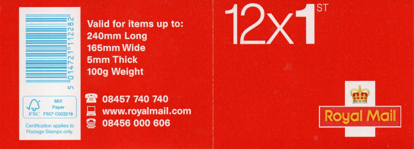 GB 2012 Barcode Booklet SG MF7   12 x 1st Class  S/A Mint (IJ11)