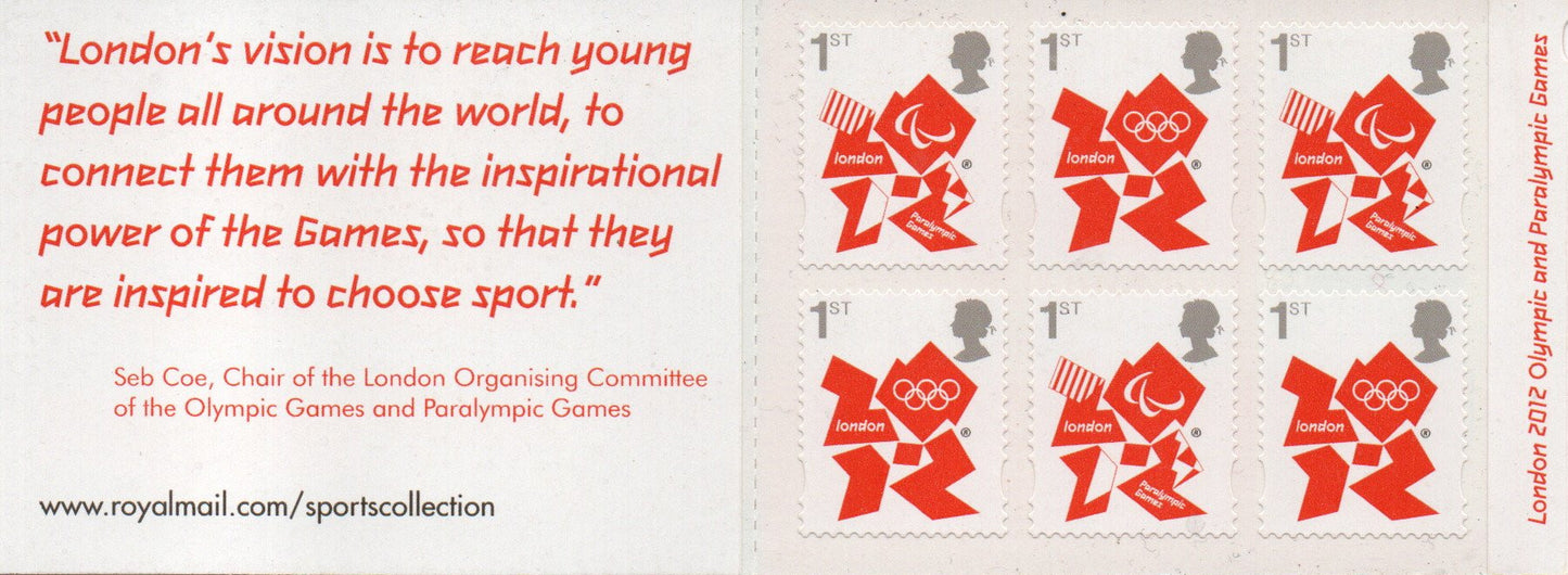 GB 2012 Barcode Booklet MB9 6 x 1st Class Olympics S/A U/M MNH (IJ5)