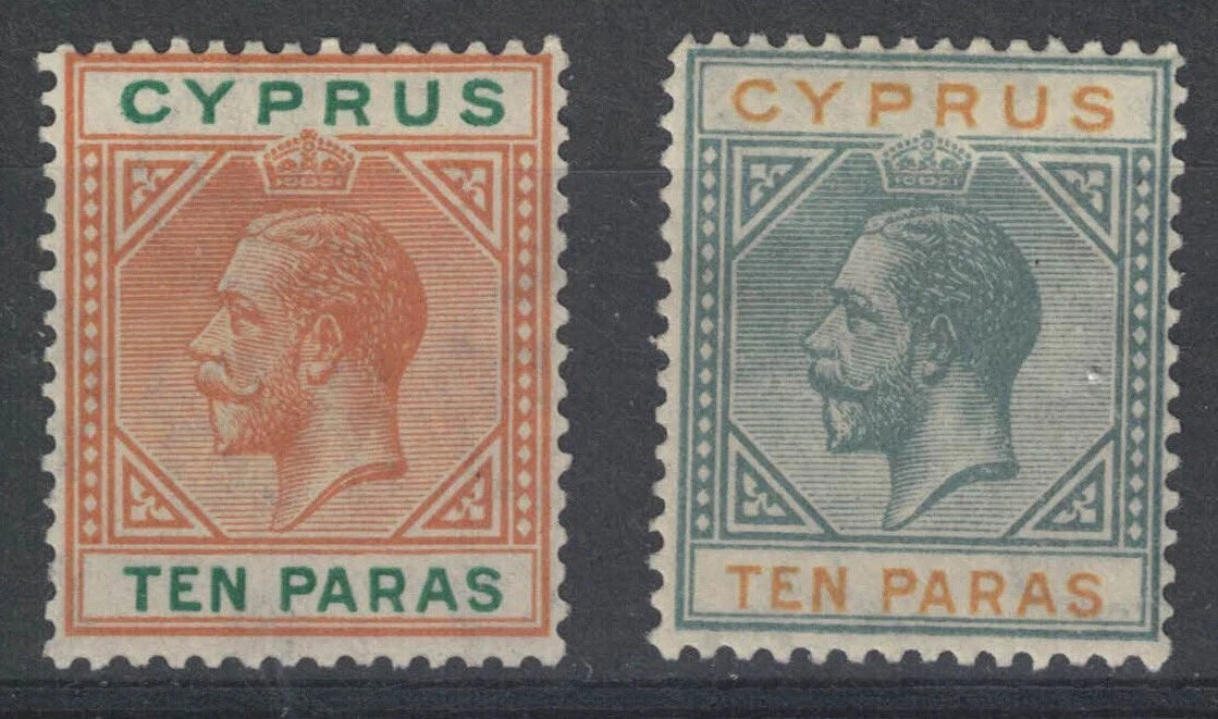 1921-23 Cyprus both 10 Paras. SG85 & 86 M/M Wmk Mult Script 