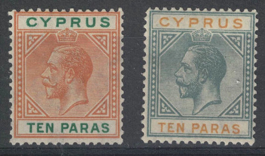 1921-23 Cyprus both 10 Paras. SG85 & 86 M/M Wmk Mult Script 