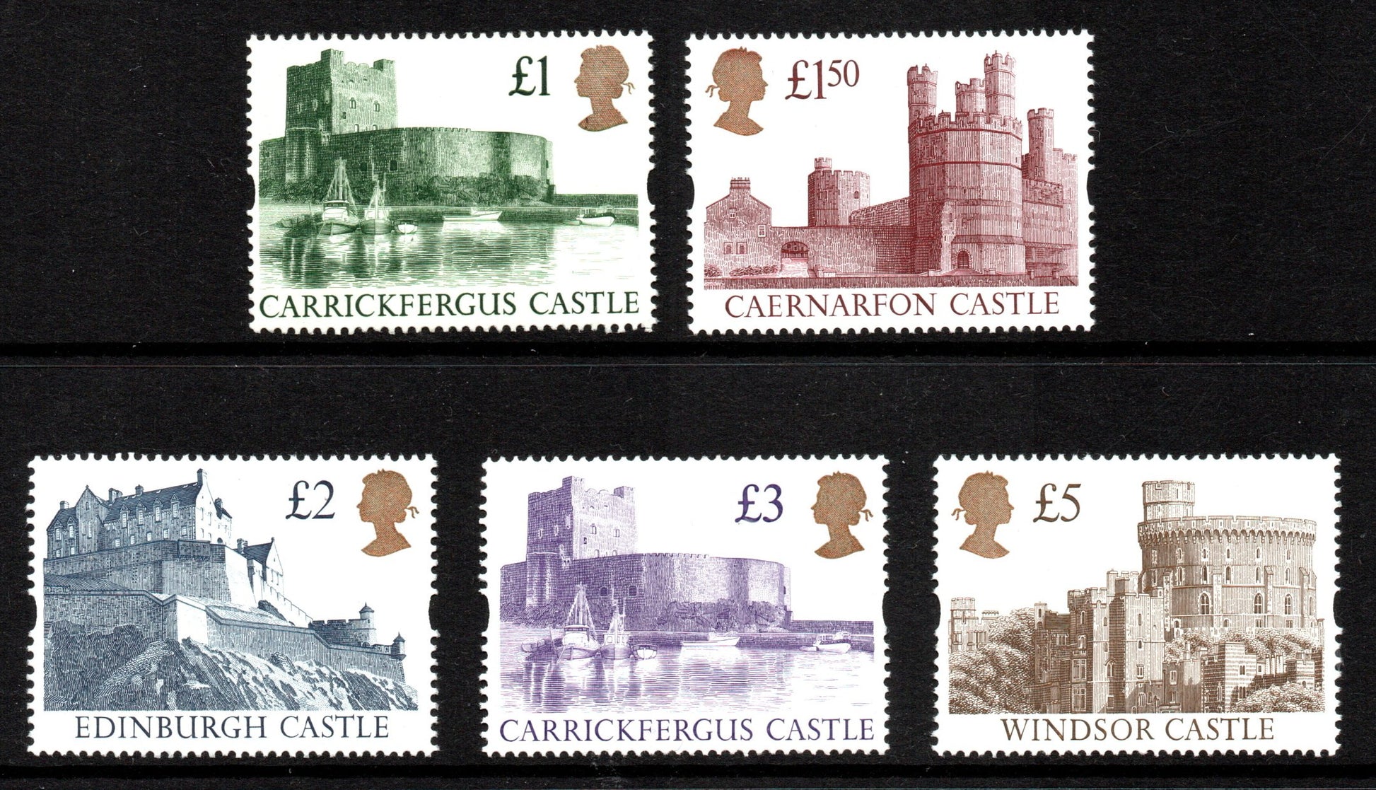 GB QEII 1992 Gold Head Castles (Harrisons) SG1611-1614 Full Set U/M