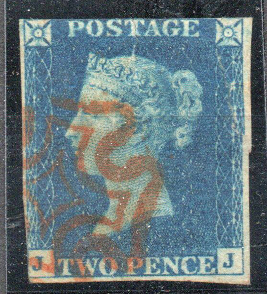 GB QV  1840 SG5 2d Blue J-J Plate 2 DS8 Red Maltese Cross