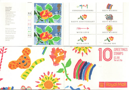 GB 1989 Booklet 10 x 19p &nbsp;FY1 (Cylinder) Greetings with Labels Mint Condition