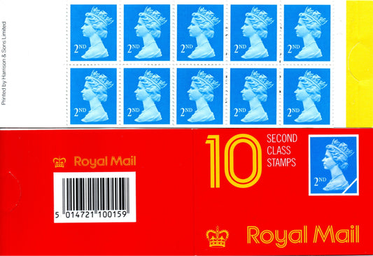 GB 1989 Booklet 10 x 2nd Class HC1a Round Tab No Code Mint Condition