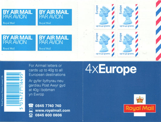 GB 2004 Booklet 4 x Europe 40g  S/A No Tab No Code Mint Condition 