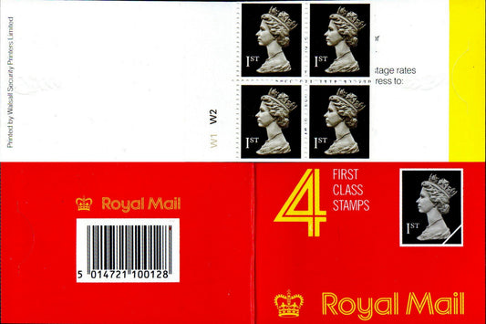 GB 1989 Booklet 4 x 1st Class Cylinder W1W2 HF1  Round Tab No Code Mint Condition 