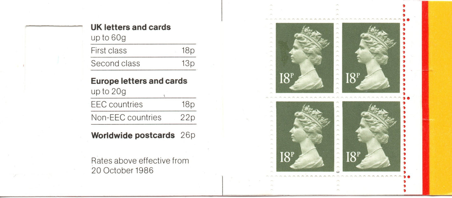 GB  QEII 1987 Booklet GC1,  4 x 18p Black Barcode "B" Square Tab Harrisons U/M MNH (LL46)
