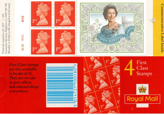 GB 4 x 1st CLASS Queens Birthday Booklet HB11 CYLINDER W38 W45 W49