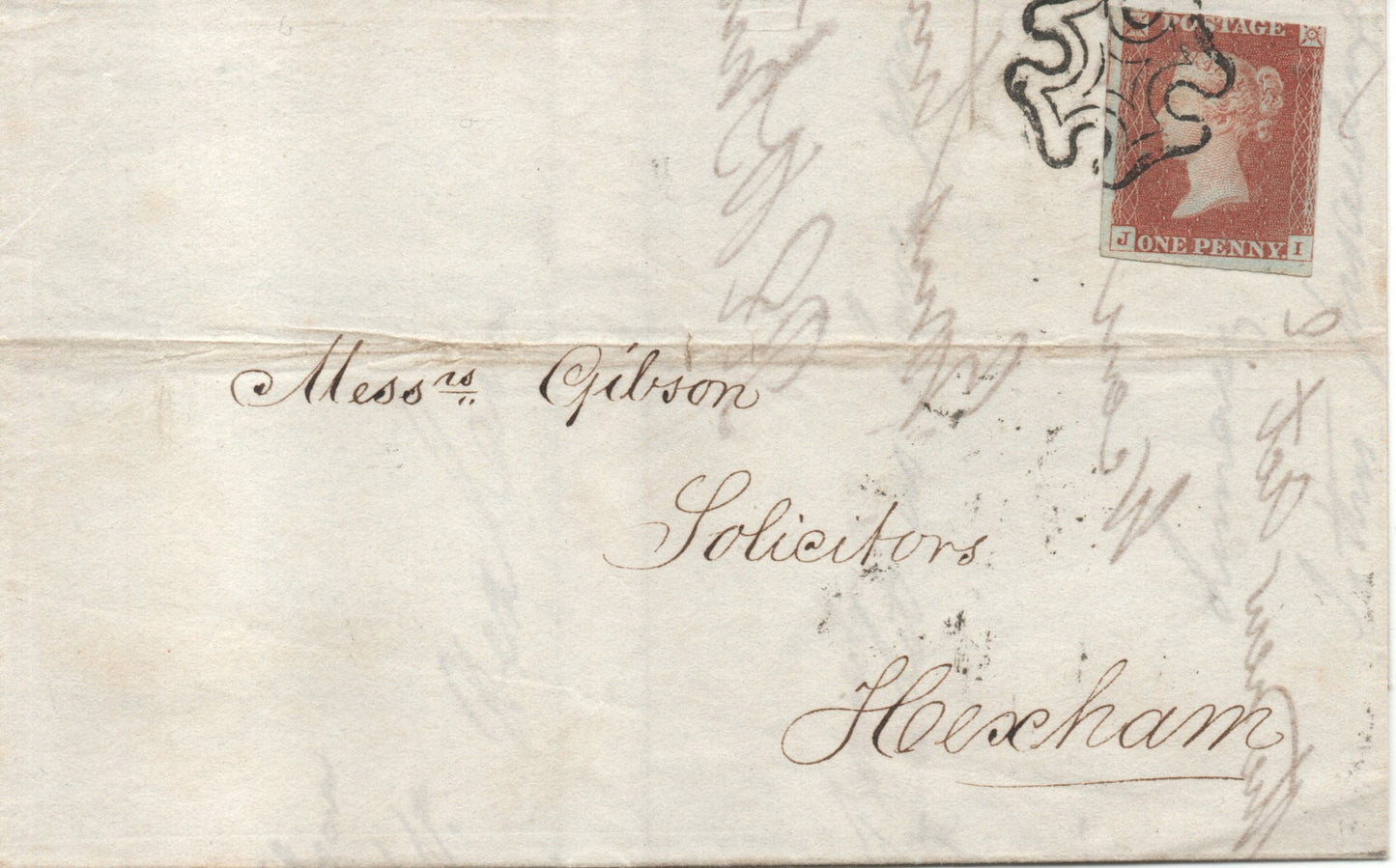 GB QV 1842 1d Red SG8 BS14 Plate 25 on Cover bearing York & Newcastle Backstamps 