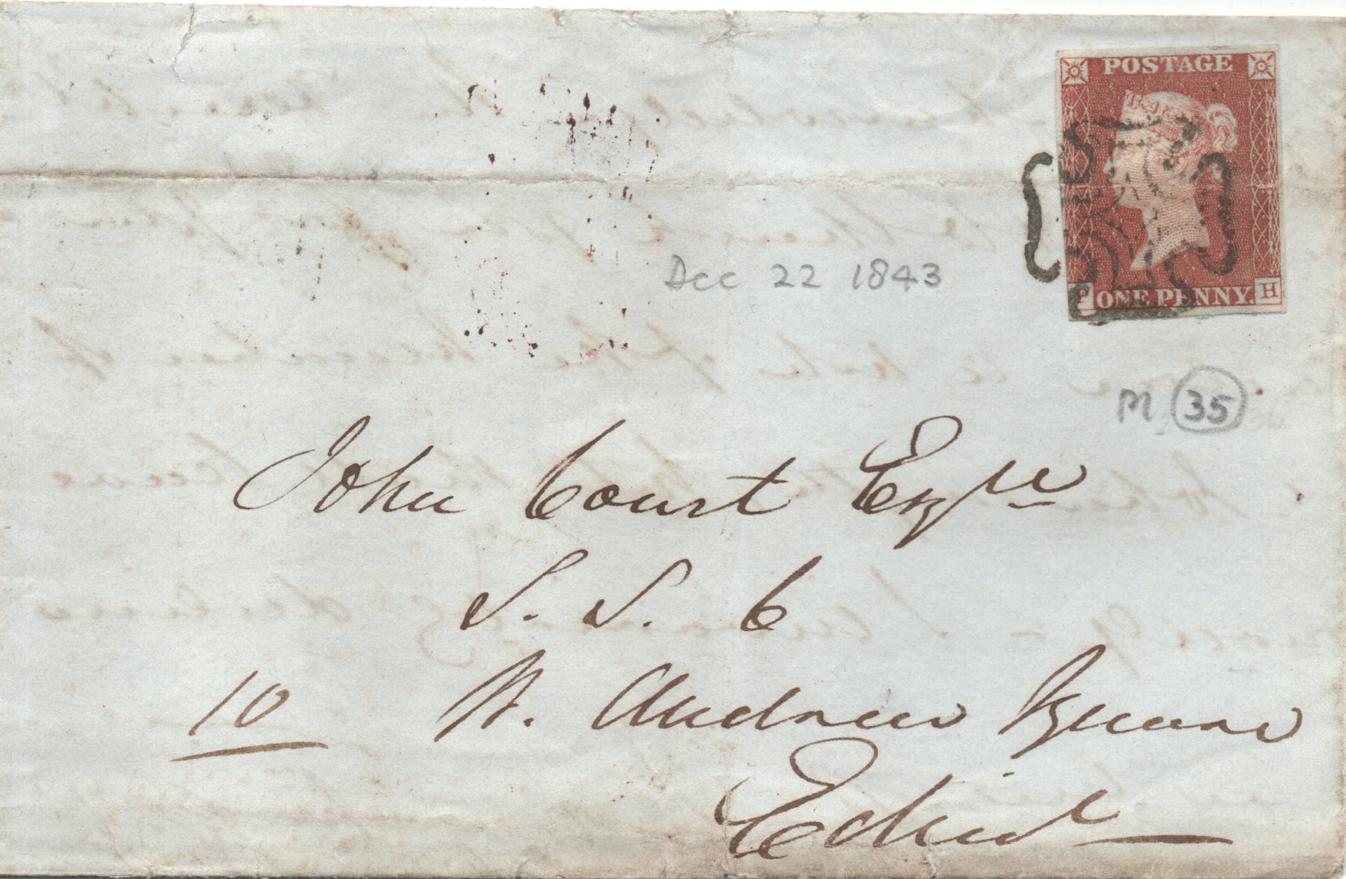 GB QV 1843 1d Red SG8 PS17g Plate 28 (P-H) on cover Leith-Edinburgh