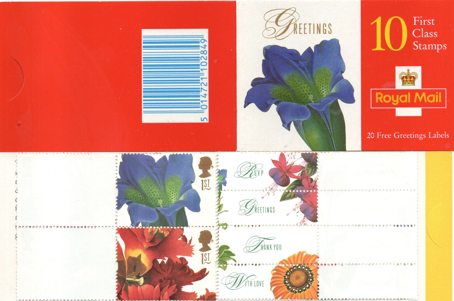GB 1997 Greeting Stamps (Flower Paintings) 10 x 1st Class booklet complete and pristine SG KX9 (LL94)