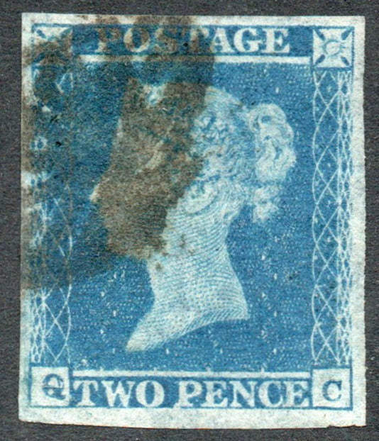 GB QV 1855 2d Blue SG14q Very Thin Paper (G - C) 