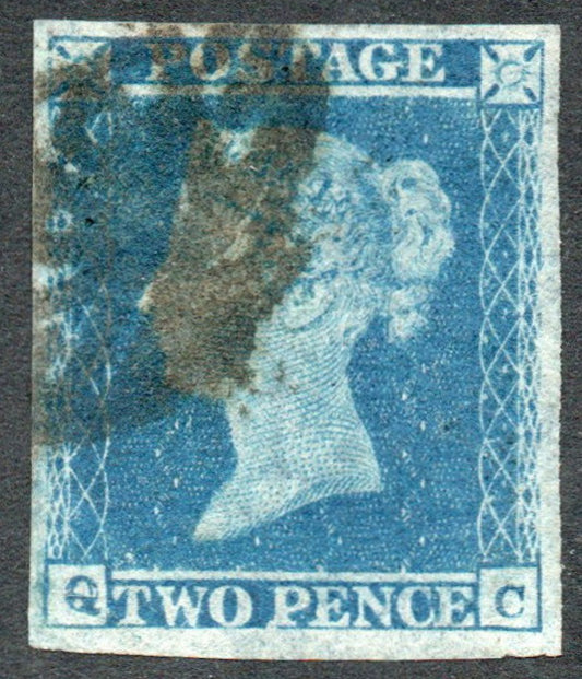 GB QV 1855 2d Blue SG14q Very Thin Paper (G - C) 