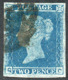 GB QV 1855 2d Blue SG14q Very Thin Paper, Good Margins (G - C) (LPS109)